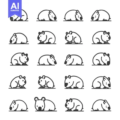 Premium design asset: Set Of 20 Simple Wombat Line Drawings In Different Poses 39435