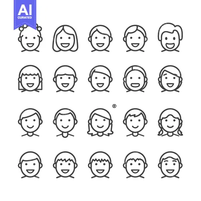 Aset desain premium: Set of 20 Smiling Face Outline Icons