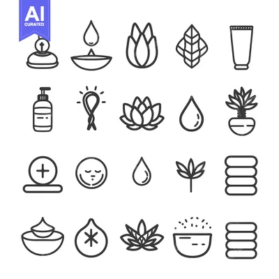 Aset desain premium: Set of 20 Spa and Wellness Line Icons