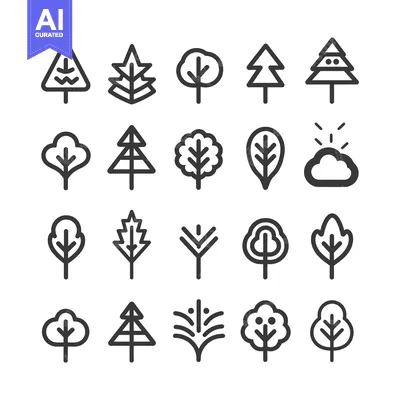 Aset premium populer: Set of 20 Tree Icons in Linear Style