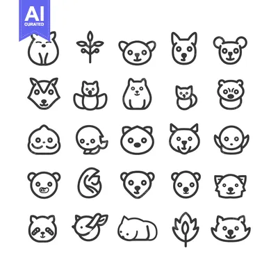 Aset desain premium: Set of 24 Cute Animal Line Icons