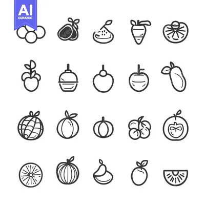 Popular premium asset: Set of 24 Hand-Drawn Fruit Icons in Black and White Outline Style