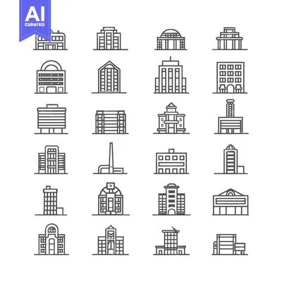 Set of 24 Linear Building Icons
