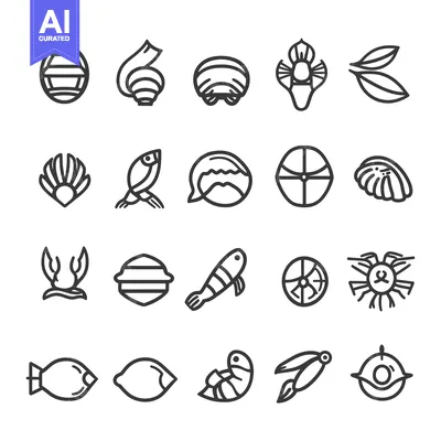 Premium design asset: Set Of 24 Line Icons Of Seafood Aquatic Life And Related Items 34473