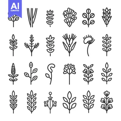 Aset premium populer: Set of 24 Minimalist Line Art Plant and Flower Icons