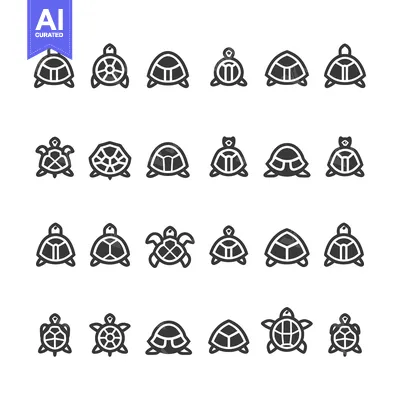 Set of 24 turtle icons in various poses and styles