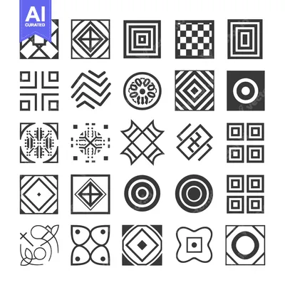 Aset premium populer: Set of 25 Black and White Geometric Shapes with Various Patterns