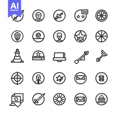 Set of 25 Black and White Line Icons Related to American Politics