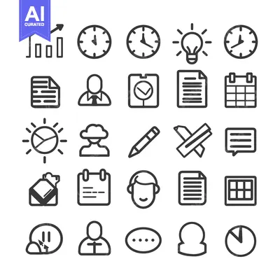 Aset desain premium: Set of 25 Business and Office Line Icons