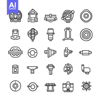 Set of 25 Car Engine Parts and Components Line Icons