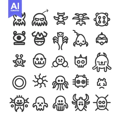Set of 25 Cartoon Monster Icons