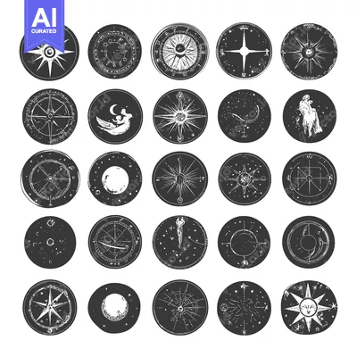 Set of 25 Celestial Compass and Astrological Illustrations