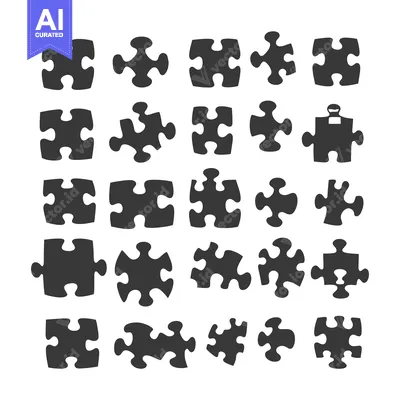 Aset premium populer: Set of 25 Different Puzzle Pieces in Black Silhouette