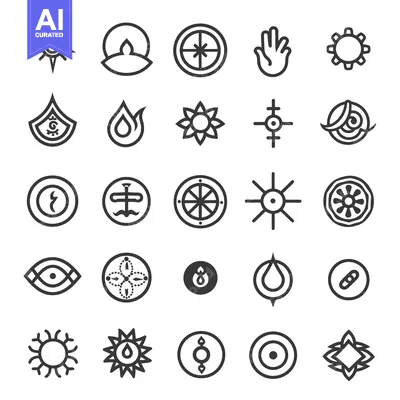 Aset desain premium: Set of 25 Hand Drawn Abstract Symbols and Signs