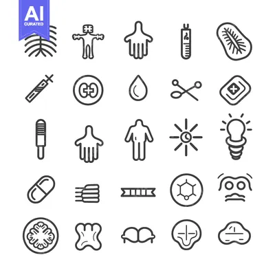 Set of 25 Healthcare, Medical and Biology Line Icons