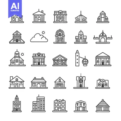 Aset premium populer: Set of 25 Linear Building Icons