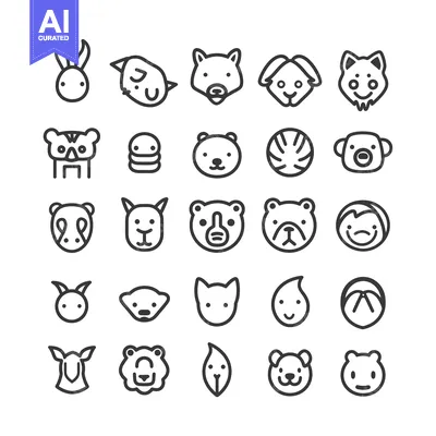 Aset desain premium: Set of 25 Line Art Animal Icons
