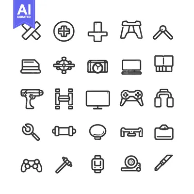 Set of 25 Line Icons for Technology, Tools, and Electronics