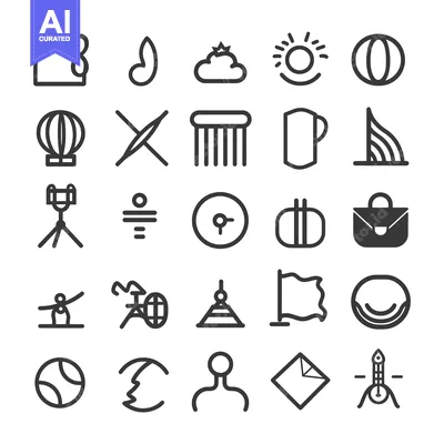 Set of 25 Line Icons for Various Objects and Activities