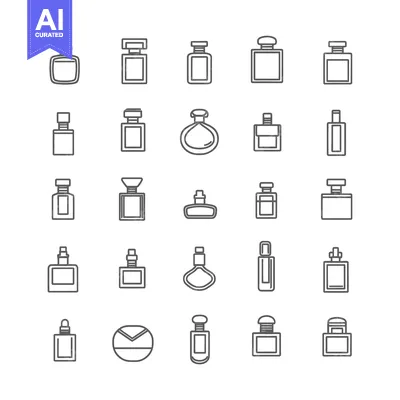 Aset premium populer: Set of 25 Line Icons of Various Perfume Bottles