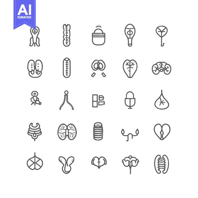Set of 25 Line Icons Related to Human Anatomy