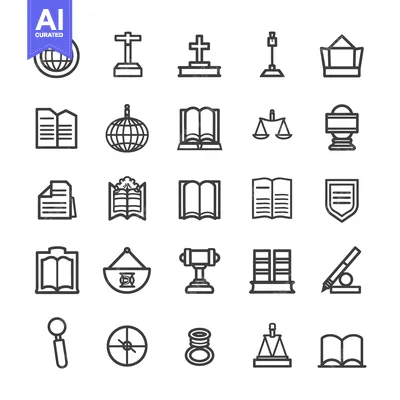 Aset desain premium: Set of 25 Line Icons Related to Law, Justice, and Education