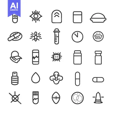 Aset premium populer: Set of 25 Line Icons Related to Medical and Health