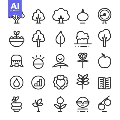 Aset premium populer: Set of 25 Line Icons Related to Nature, Growth, and Wellness