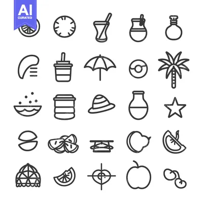 Aset premium populer: Set of 25 Line Icons Related to Summer and Fruit