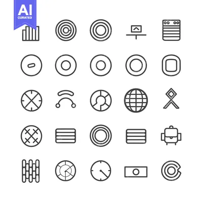 Aset premium populer: Set of 25 Line Icons Related to Targets and Circles