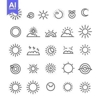 Set of 25 Line Icons Related to the Sun and Weather