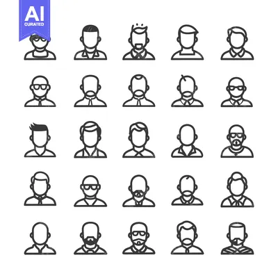 Aset premium populer: Set of 25 Male User Profile Icon Illustrations