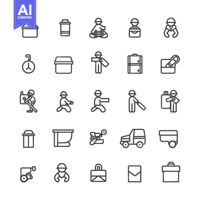 Aset premium populer: Set of 25 Outline Icons Related to Construction and Workers