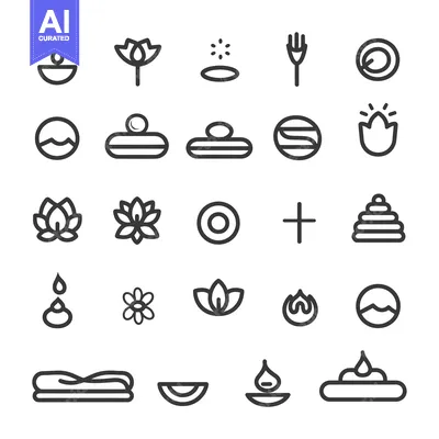 Set of 25 Outline Icons Related to Spa, Yoga, and Meditation