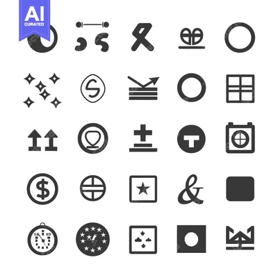Aset desain premium: Set of 25 Simple Black and White Glyph Icons for Web and Mobile App De