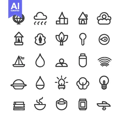 Set of 28 Black and White Line Icons
