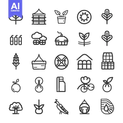 Set of 28 Linear Icons Representing Agriculture and Gardening