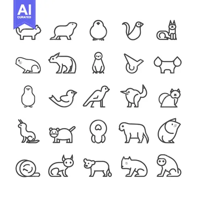 Set of 28 Line Icons Representing Different Animal Species