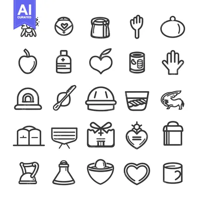 Aset desain premium: Set of 28 Outline Icons of Different Objects and Symbols