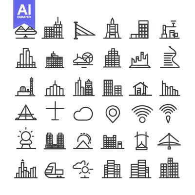 Set of 36 City and Building Line Icons