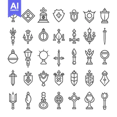 Set of 36 Line Icons for Heraldic Elements