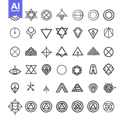 Aset desain premium: Set of 48 Geometric Shapes, Symbols, and Abstract Line Art Designs