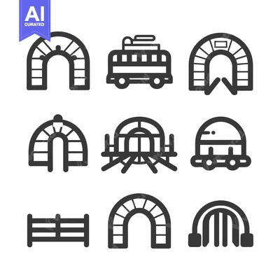 Set of 9 Arched Gateway Icons in a Simple Style