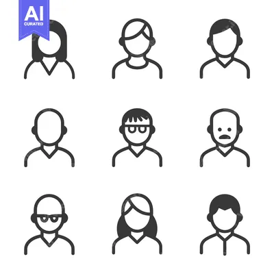 Aset desain premium: Set of 9 Basic Line Icons of People in Various Styles