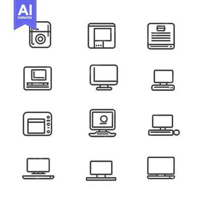 Aset premium populer: Set of 9 Computer and Laptop Icons in Line Style