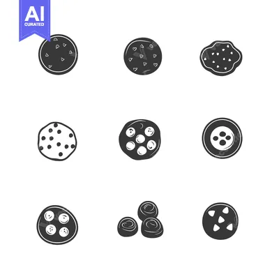 Set of 9 Cookie Icons with Different Shapes and Toppings