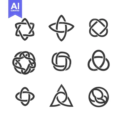Set of 9 Intertwined Geometric Shapes in Black and White