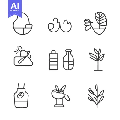 Aset premium populer: Set of 9 Line Art Illustrations of Plants and Bottles