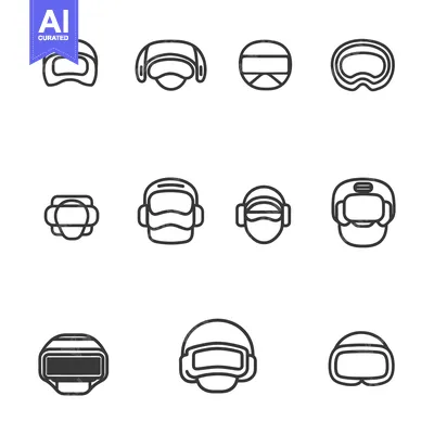 Aset premium populer: Set of 9 Line Icons Depicting Various Helmet Designs