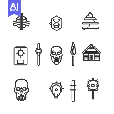 Aset desain premium: Set of 9 Line Icons for Adventure or RPG Game